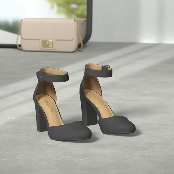 Dream Pairs Women Black Nubuck Faux Suede Block High Heel Closed Toe Sandal - Picture 2 of 9